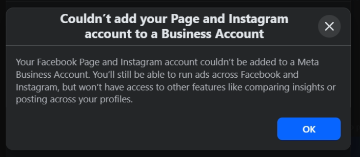Couldn't add your Page and Instagram account to a Business Account